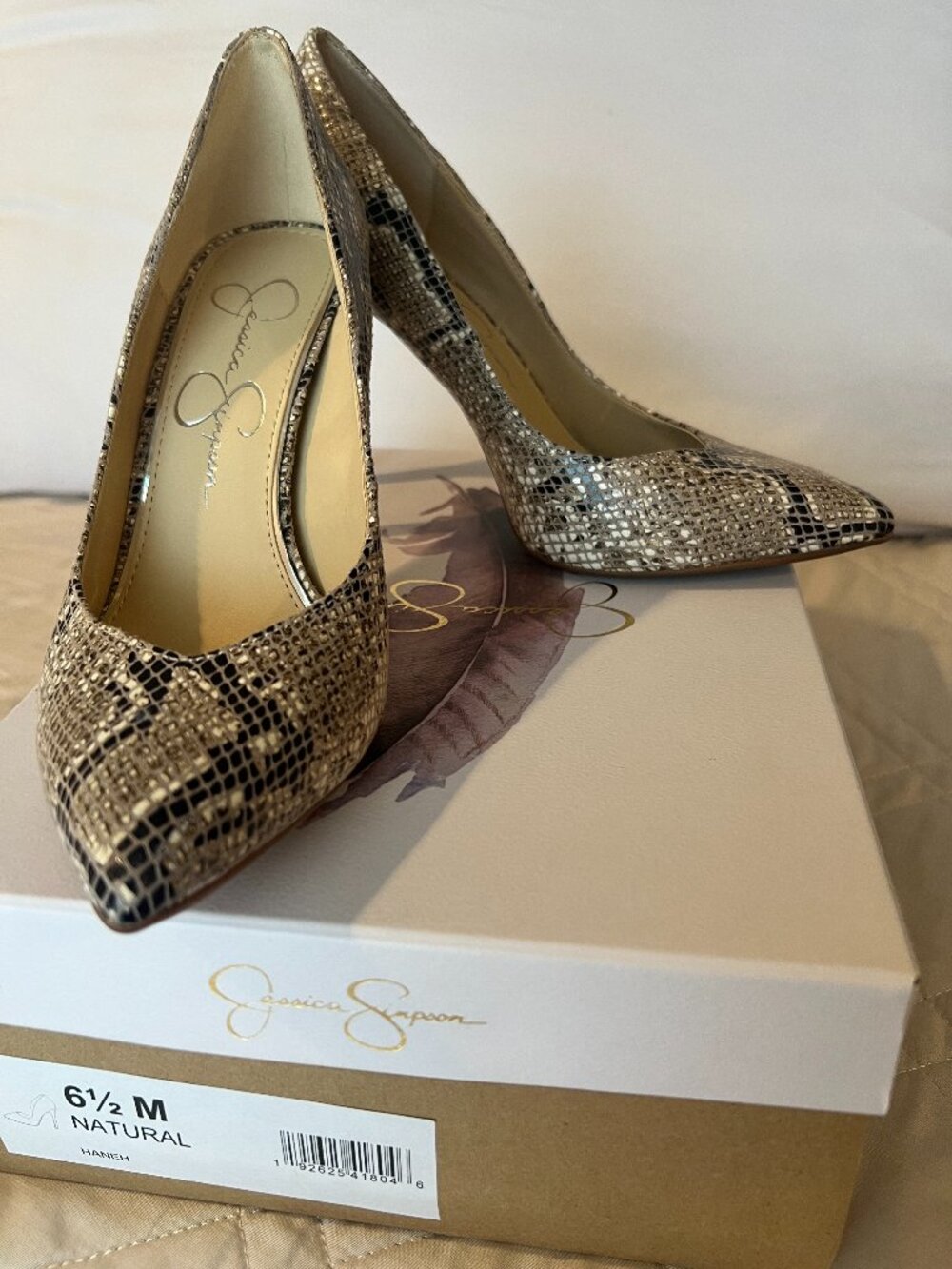 ✨ Jessica Simpson “Natural” High Heels – Nude Snake Skin – Size 6.5 M ✨